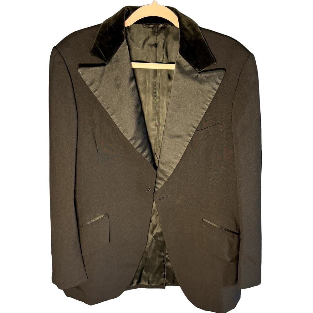 STYLISH VINTAGE MENS 38 SHORT FORMALS BY HARICON BLACK SINGLE BUTTON BLAZER